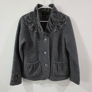 Icelandic Design Womens Wool Jacket Size Medium Elegant Old Money‎ Embroidered
